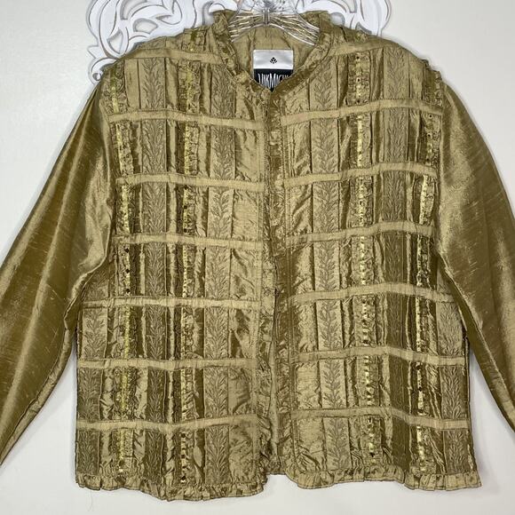 YAK MAGIK Jacket size MEDIUM 100% SILK Long Sleeves Open Front Beaded GOLD Rare - Picture 2 of 16